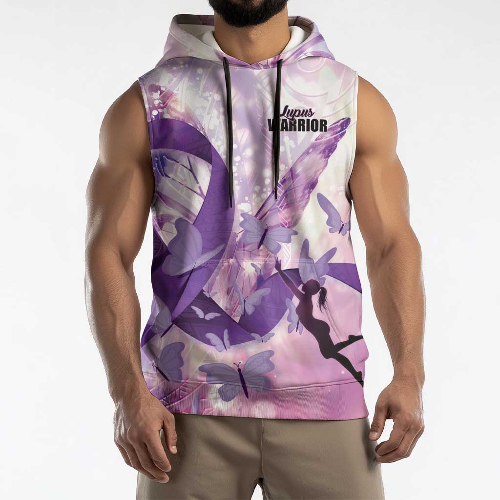 Personalized Polynesian Lupus Awareness Sleeveless Hoodie Butterfly Hologram Lupus Warrior LT01 - Polynesian Pride