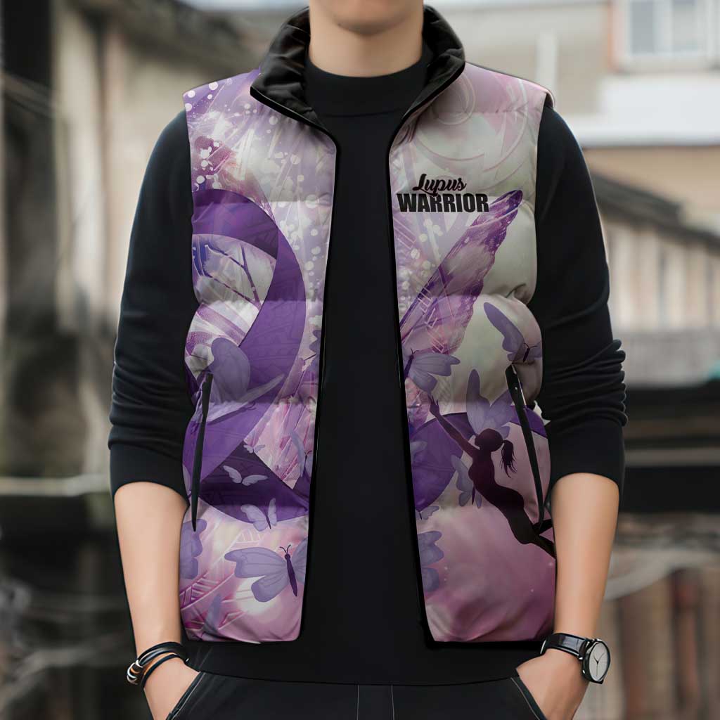 Personalized Polynesian Lupus Awareness Sleeveless Puffer Jacket Butterfly Hologram Lupus Warrior LT01 - Polynesian Pride