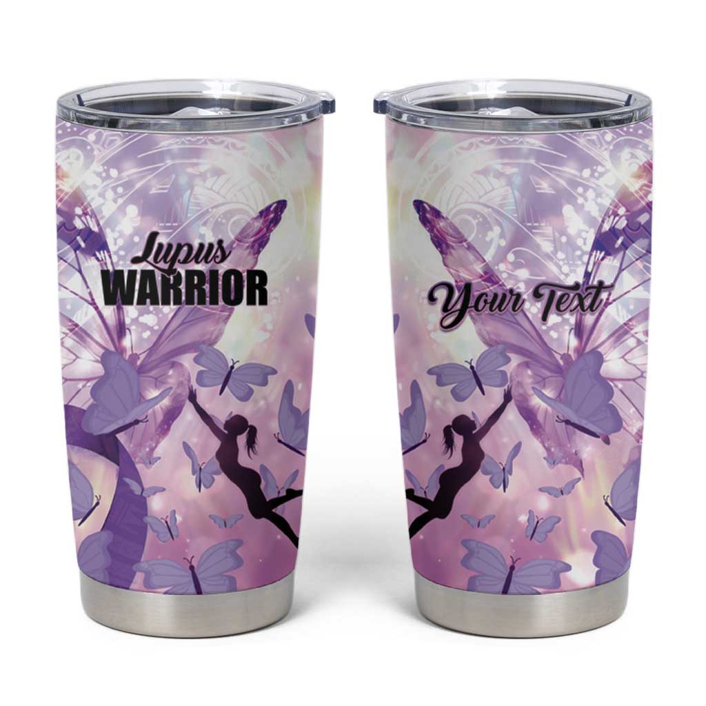 Personalized Polynesian Lupus Awareness Tumbler Cup Butterfly Hologram Lupus Warrior LT01 Purple - Polynesian Pride