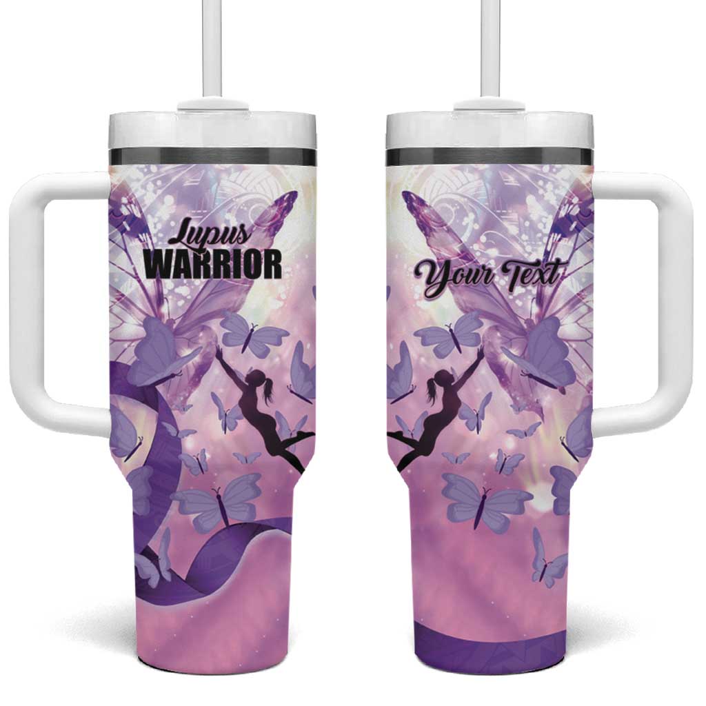 Personalized Polynesian Lupus Awareness Tumbler With Handle Butterfly Hologram Lupus Warrior LT01 One Size: 40 oz Purple - Polynesian Pride
