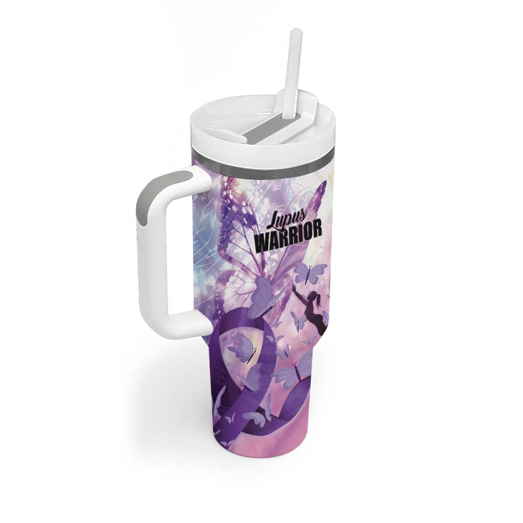 Personalized Polynesian Lupus Awareness Tumbler With Handle Butterfly Hologram Lupus Warrior LT01 - Polynesian Pride