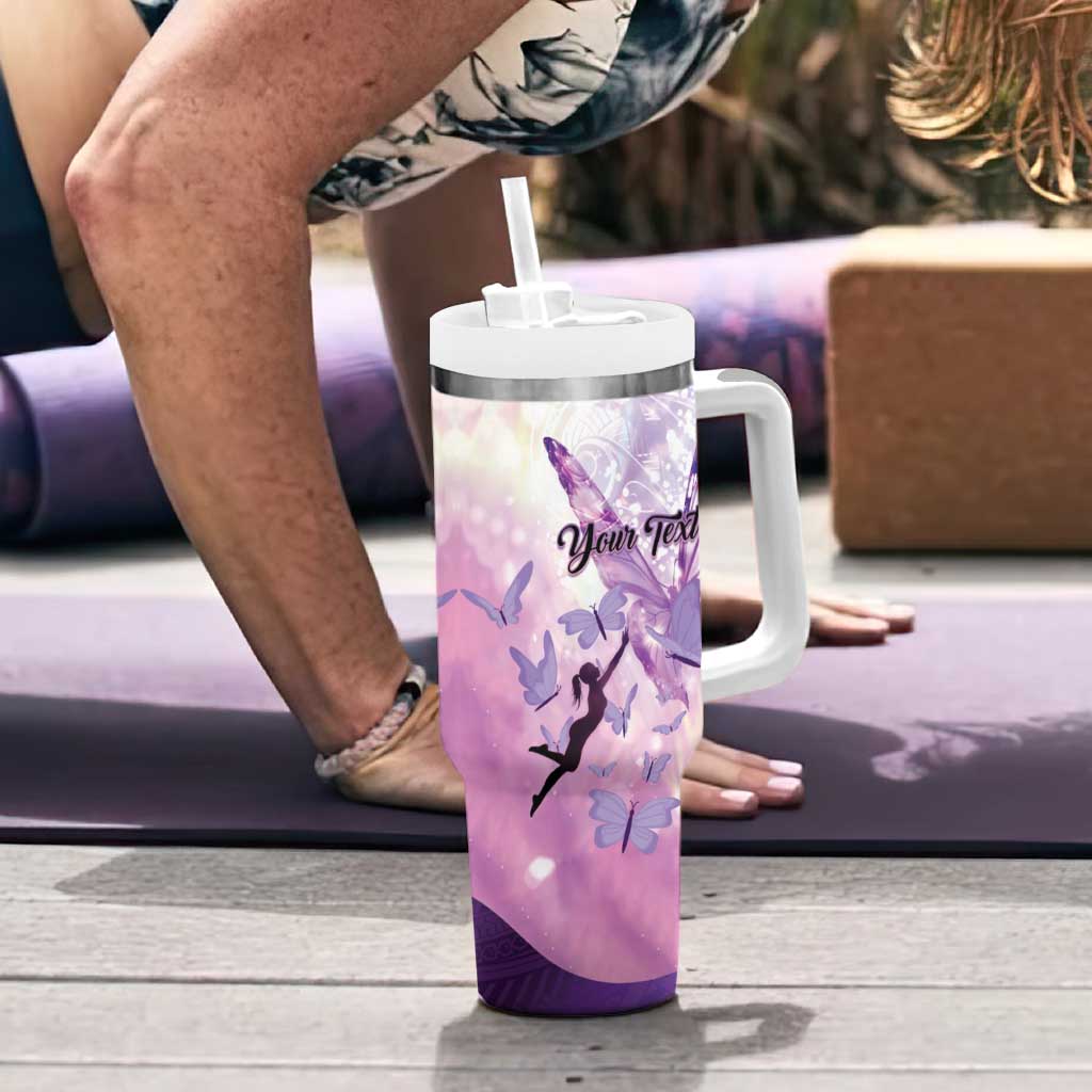 Personalized Polynesian Lupus Awareness Tumbler With Handle Butterfly Hologram Lupus Warrior LT01 - Polynesian Pride