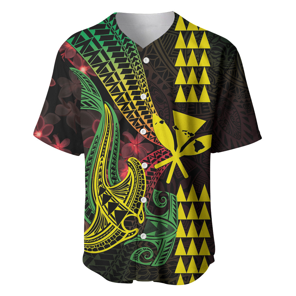 Hawaii Kakau Hammerhead Shark Baseball Jersey Neon Plumeria Pattern