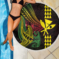 Hawaii Kakau Hammerhead Shark Beach Blanket Neon Plumeria Pattern
