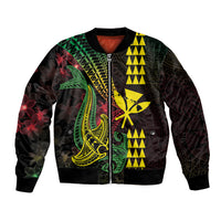 Hawaii Kakau Hammerhead Shark Bomber Jacket Neon Plumeria Pattern