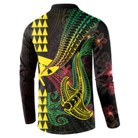 Hawaii Kakau Hammerhead Shark Button Sweatshirt Neon Plumeria Pattern