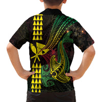 Hawaii Kakau Hammerhead Shark Family Matching Long Sleeve Bodycon Dress and Hawaiian Shirt Neon Plumeria Pattern LT01 - Polynesian Pride