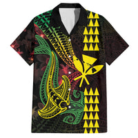 Hawaii Kakau Hammerhead Shark Family Matching Long Sleeve Bodycon Dress and Hawaiian Shirt Neon Plumeria Pattern LT01 Dad's Shirt - Short Sleeve Black - Polynesian Pride