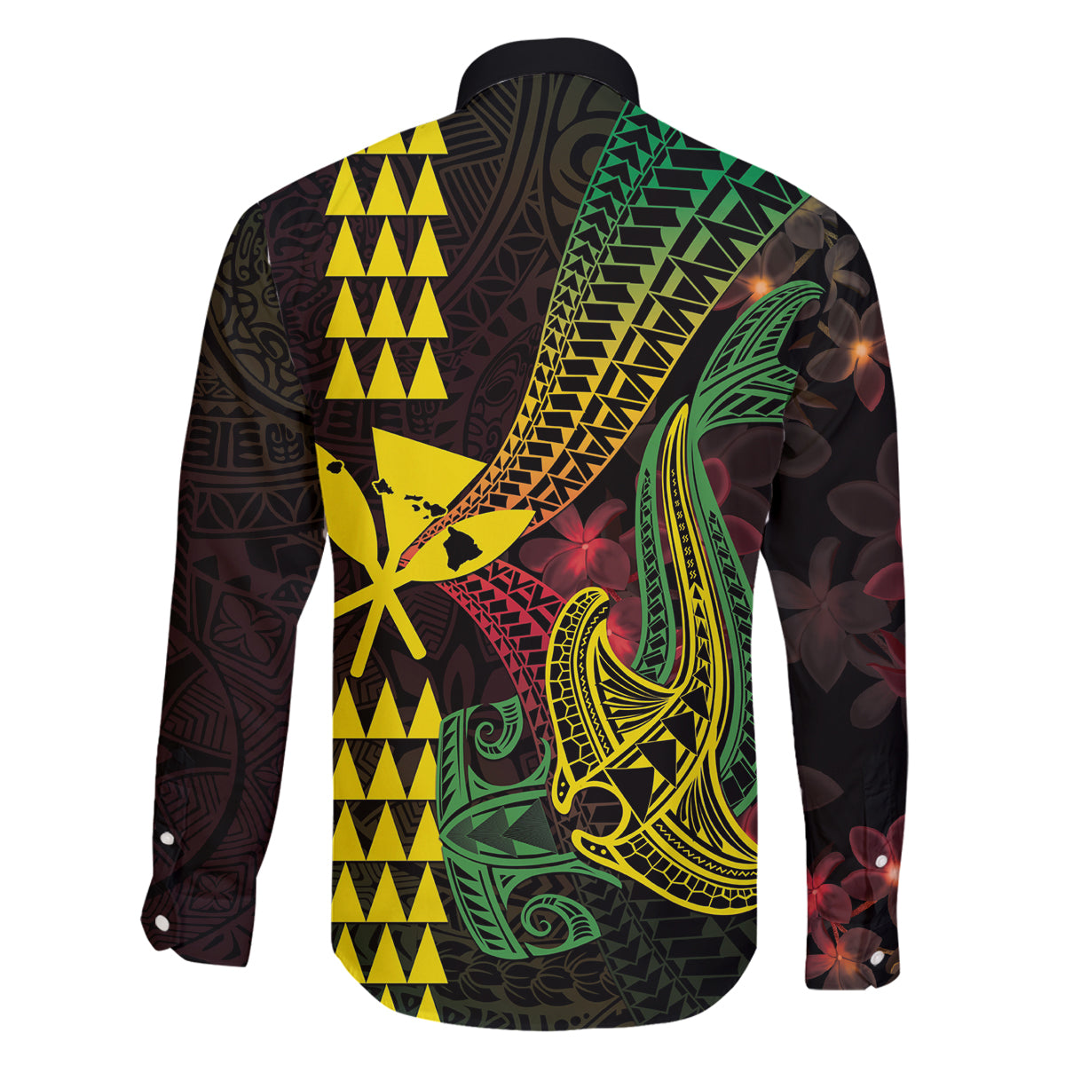 Hawaii Kakau Hammerhead Shark Family Matching Long Sleeve Bodycon Dress and Hawaiian Shirt Neon Plumeria Pattern LT01 - Polynesian Pride