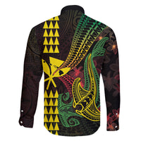 Hawaii Kakau Hammerhead Shark Family Matching Long Sleeve Bodycon Dress and Hawaiian Shirt Neon Plumeria Pattern LT01 - Polynesian Pride