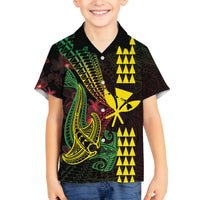 Hawaii Kakau Hammerhead Shark Family Matching Long Sleeve Bodycon Dress and Hawaiian Shirt Neon Plumeria Pattern LT01 Son's Shirt Black - Polynesian Pride