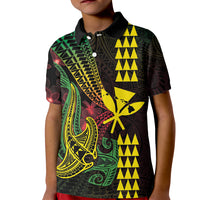 Hawaii Kakau Hammerhead Shark Kid Polo Shirt Neon Plumeria Pattern