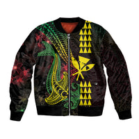 Hawaii Kakau Hammerhead Shark Sleeve Zip Bomber Jacket Neon Plumeria Pattern