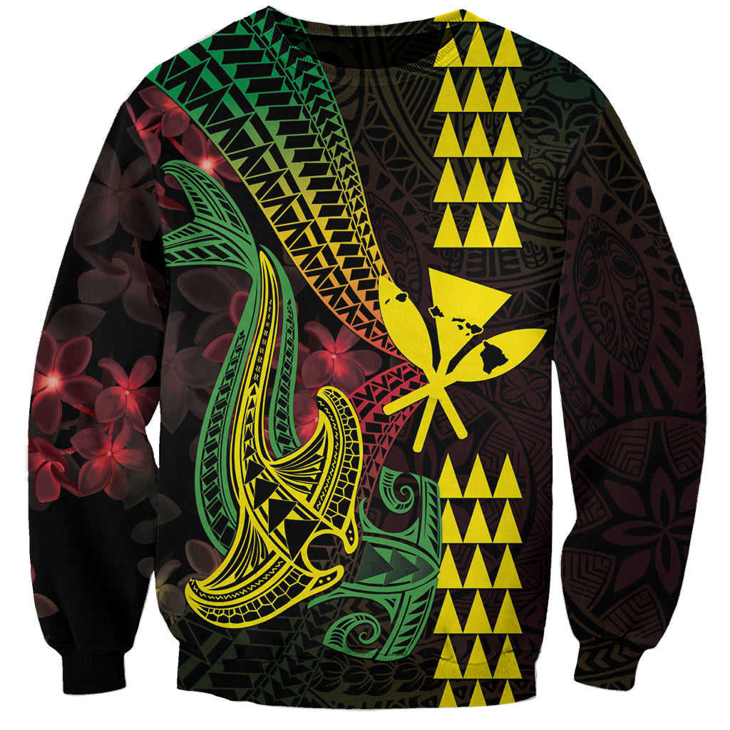 Hawaii Kakau Hammerhead Shark Sweatshirt Neon Plumeria Pattern