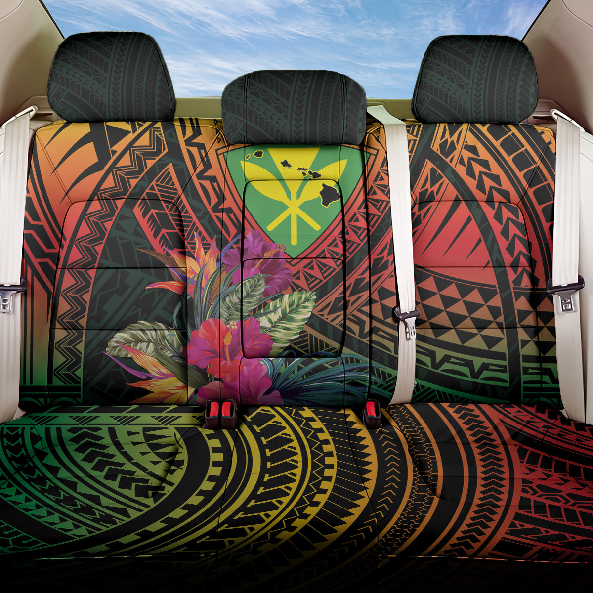 Hawaii Kanaka Maoli Flag Day Back Car Seat Cover Tropical Flowers
