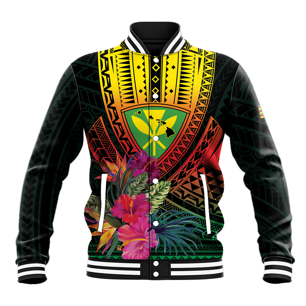 Hawaii Kanaka Maoli Flag Day Baseball Jacket Tropical Flowers LT01 Unisex Black - Polynesian Pride