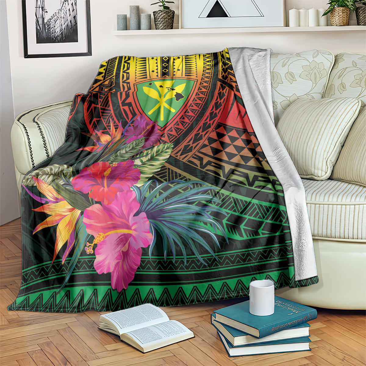 Hawaii Kanaka Maoli Flag Day Blanket Tropical Flowers LT01 Black - Polynesian Pride