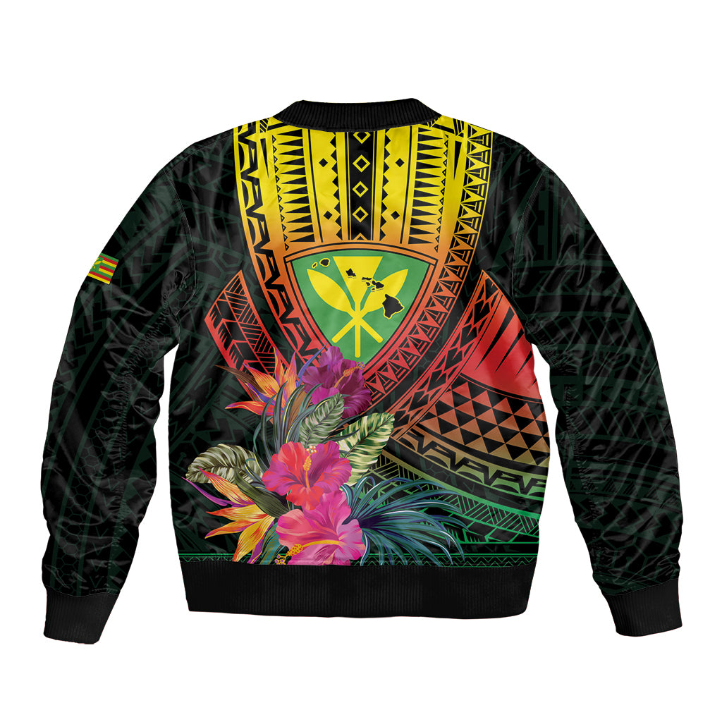 Hawaii Kanaka Maoli Flag Day Bomber Jacket Tropical Flowers