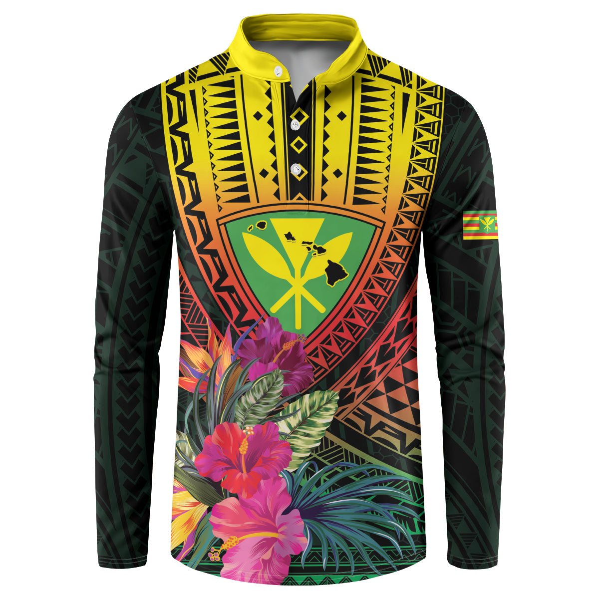 Hawaii Kanaka Maoli Flag Day Button Sweatshirt Tropical Flowers LT01 Black - Polynesian Pride