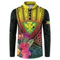 Hawaii Kanaka Maoli Flag Day Button Sweatshirt Tropical Flowers