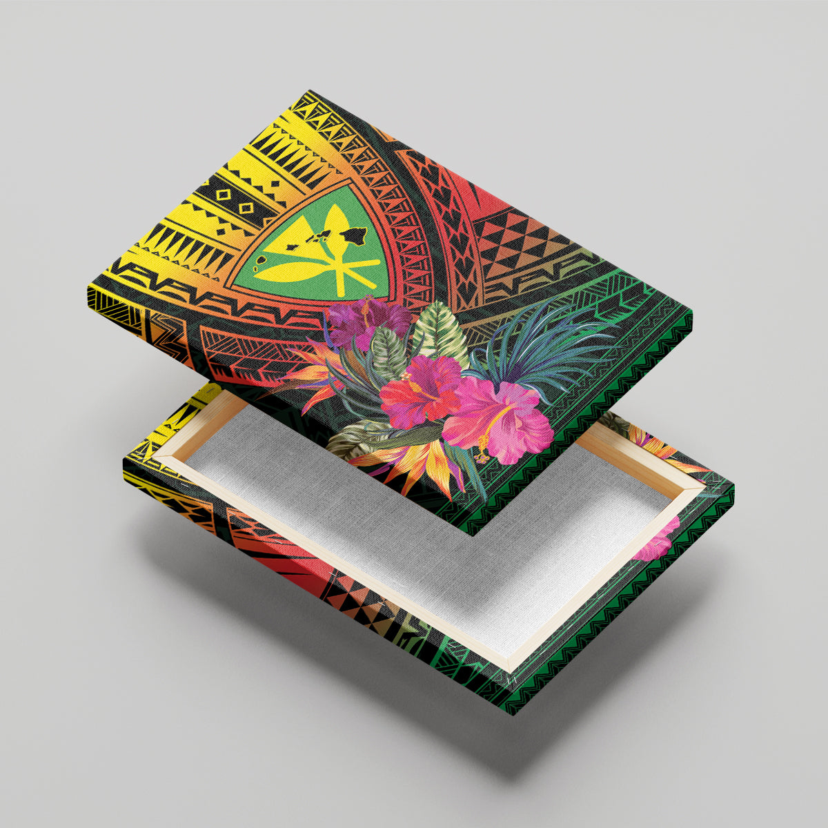 Hawaii Kanaka Maoli Flag Day Canvas Wall Art Tropical Flowers