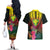 Hawaii Kanaka Maoli Flag Day Couples Matching Off The Shoulder Long Sleeve Dress and Hawaiian Shirt Tropical Flowers