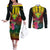 Hawaii Kanaka Maoli Flag Day Couples Matching Off The Shoulder Long Sleeve Dress and Long Sleeve Button Shirt Tropical Flowers
