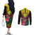 Hawaii Kanaka Maoli Flag Day Couples Matching Off The Shoulder Long Sleeve Dress and Long Sleeve Button Shirt Tropical Flowers