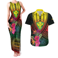 Hawaii Kanaka Maoli Flag Day Couples Matching Tank Maxi Dress and Hawaiian Shirt Tropical Flowers