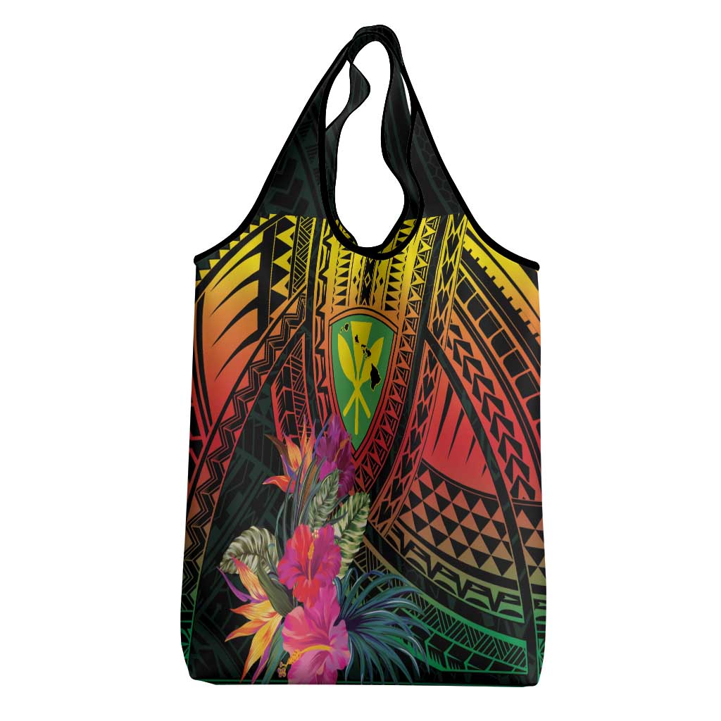 Hawaii Kanaka Maoli Flag Day Grocery Bag Tropical Flowers