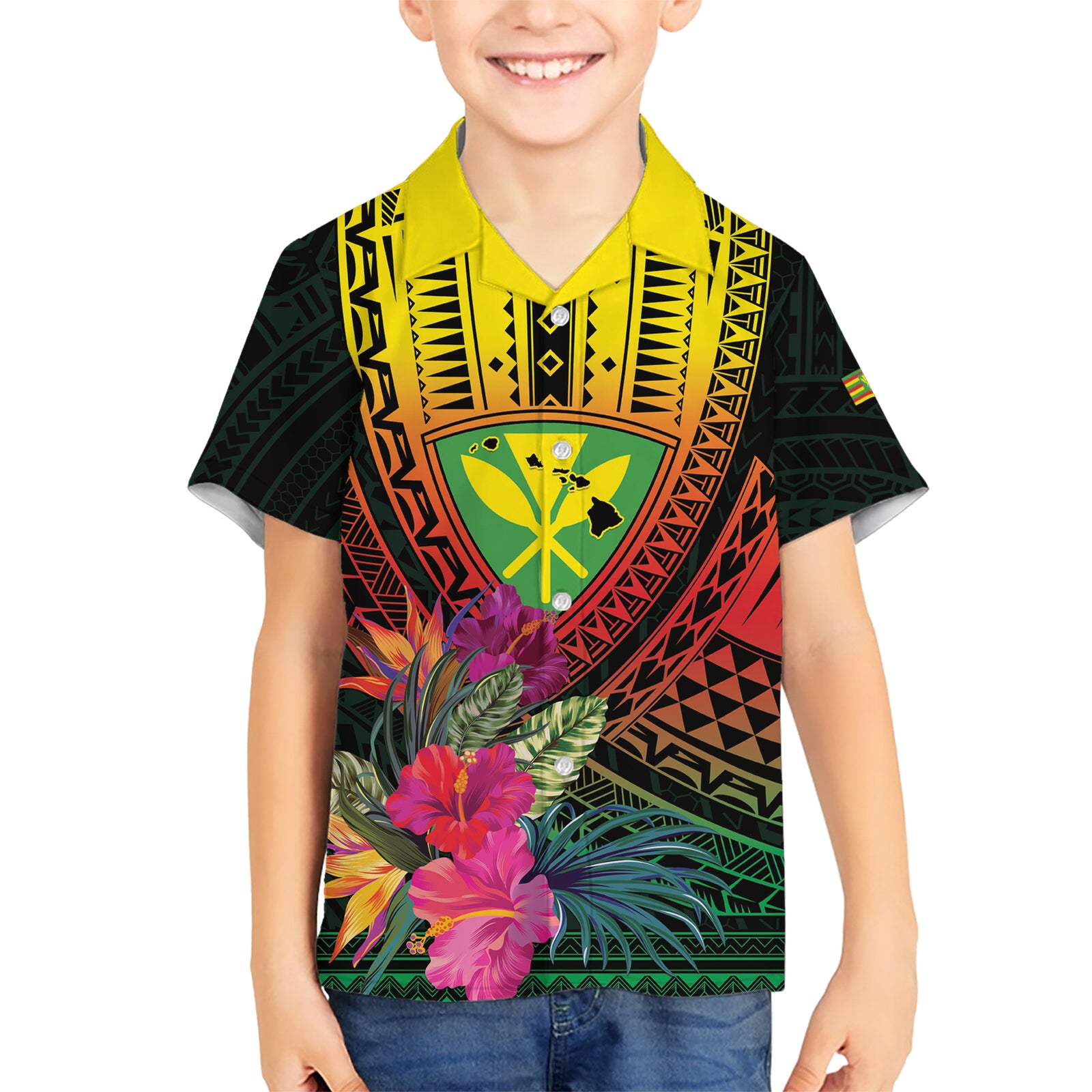 Hawaii Kanaka Maoli Flag Day Kid Hawaiian Shirt Tropical Flowers LT01 Kid Black - Polynesian Pride