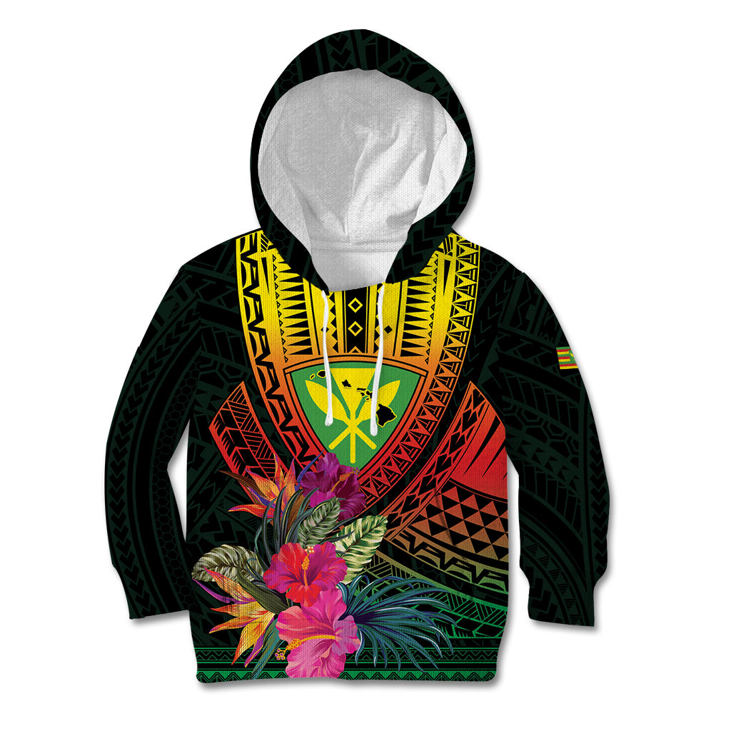 Hawaii Kanaka Maoli Flag Day Kid Hoodie Tropical Flowers LT01 Hoodie Black - Polynesian Pride