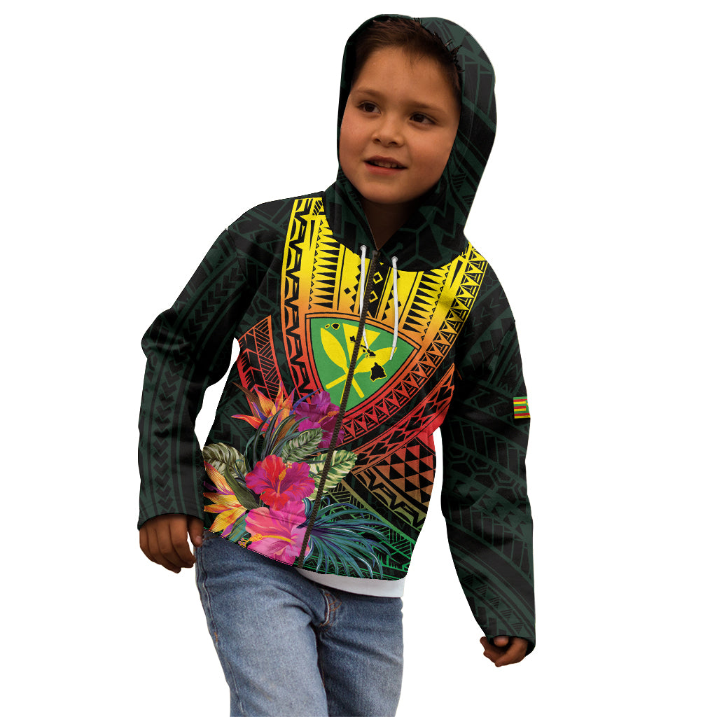 Hawaii Kanaka Maoli Flag Day Kid Hoodie Tropical Flowers