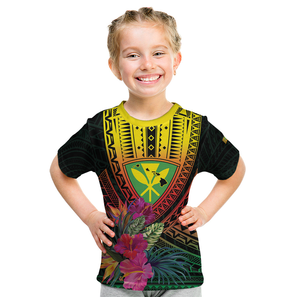Hawaii Kanaka Maoli Flag Day Kid T Shirt Tropical Flowers LT01 Black - Polynesian Pride