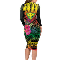 Hawaii Kanaka Maoli Flag Day Long Sleeve Bodycon Dress Tropical Flowers