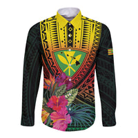Hawaii Kanaka Maoli Flag Day Long Sleeve Button Shirt Tropical Flowers