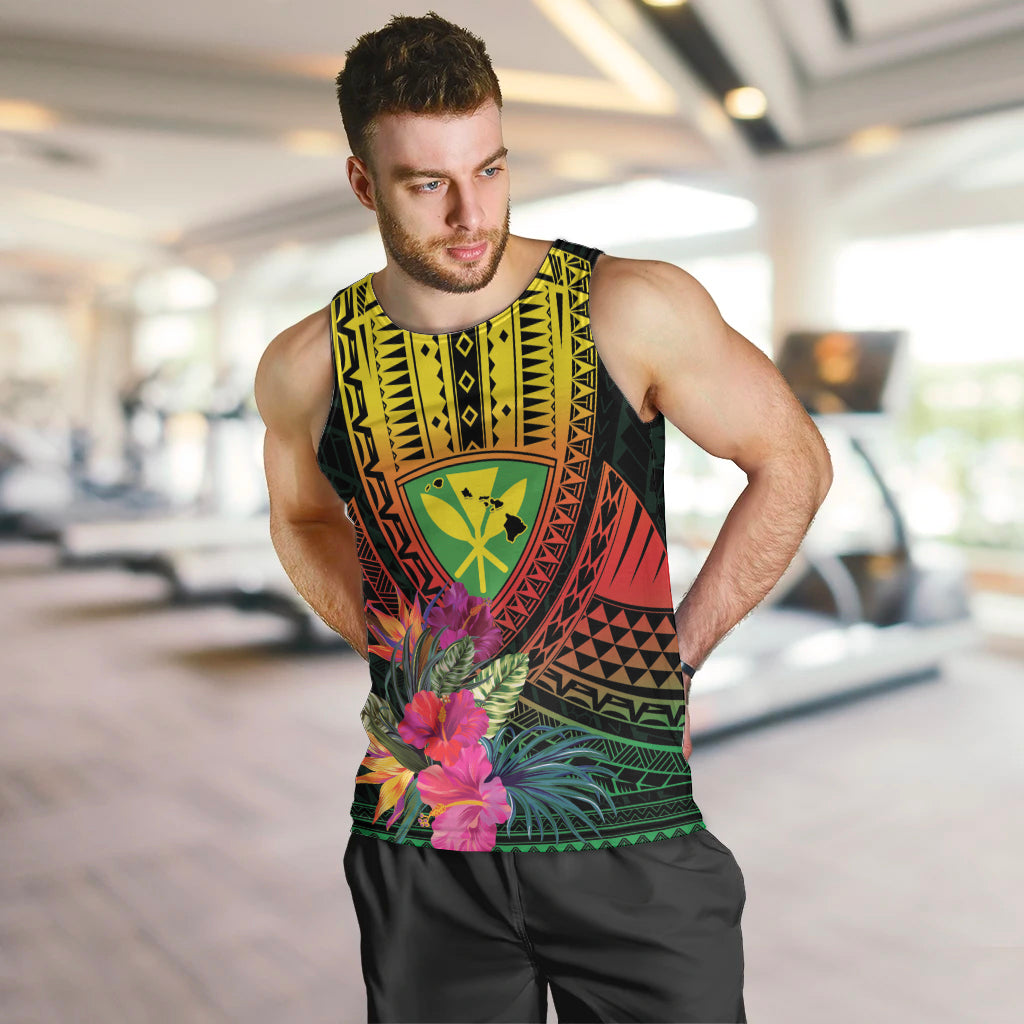 Hawaii Kanaka Maoli Flag Day Men Tank Top Tropical Flowers LT01 Black - Polynesian Pride