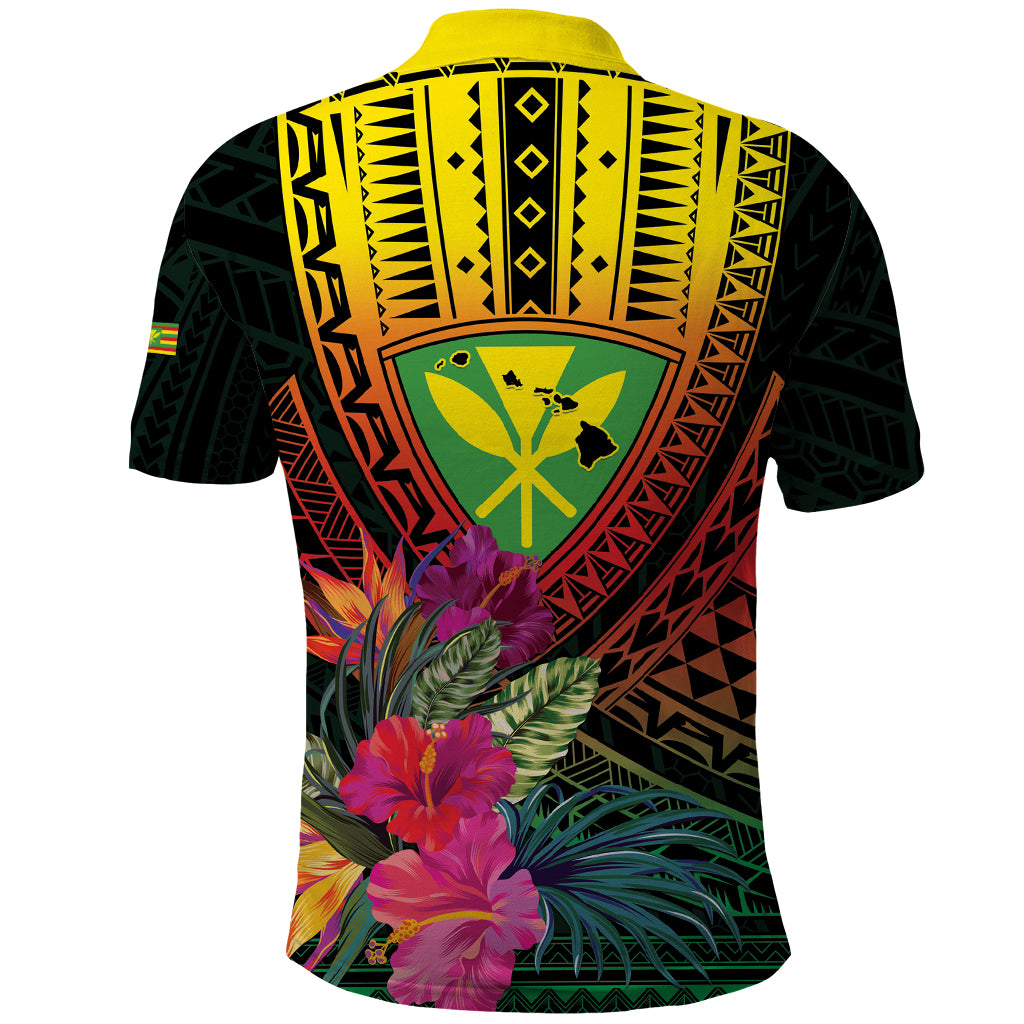 Hawaii Kanaka Maoli Flag Day Polo Shirt Tropical Flowers