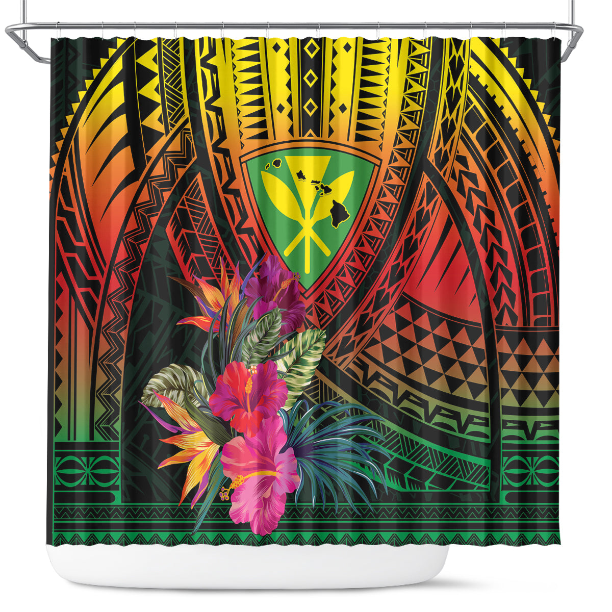 Hawaii Kanaka Maoli Flag Day Shower Curtain Tropical Flowers