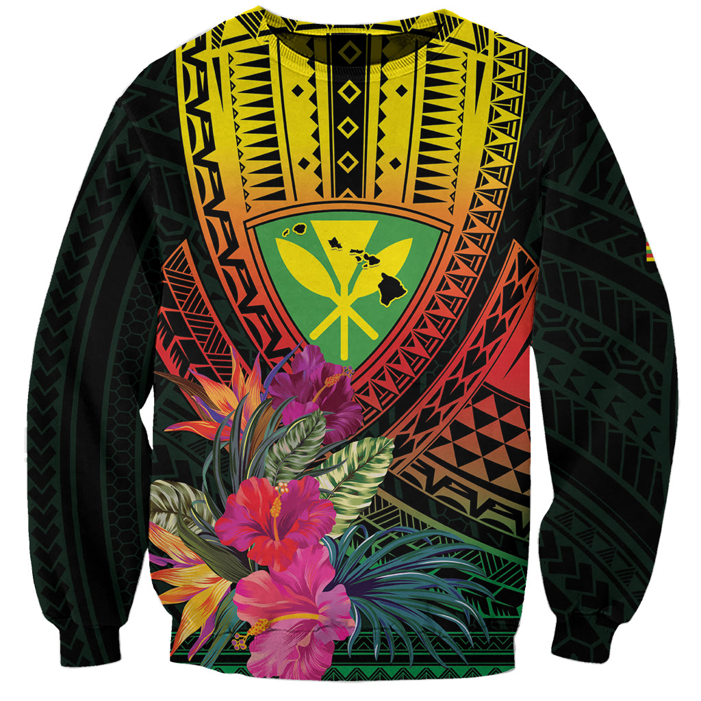 Hawaii Kanaka Maoli Flag Day Sweatshirt Tropical Flowers LT01 Unisex Black - Polynesian Pride