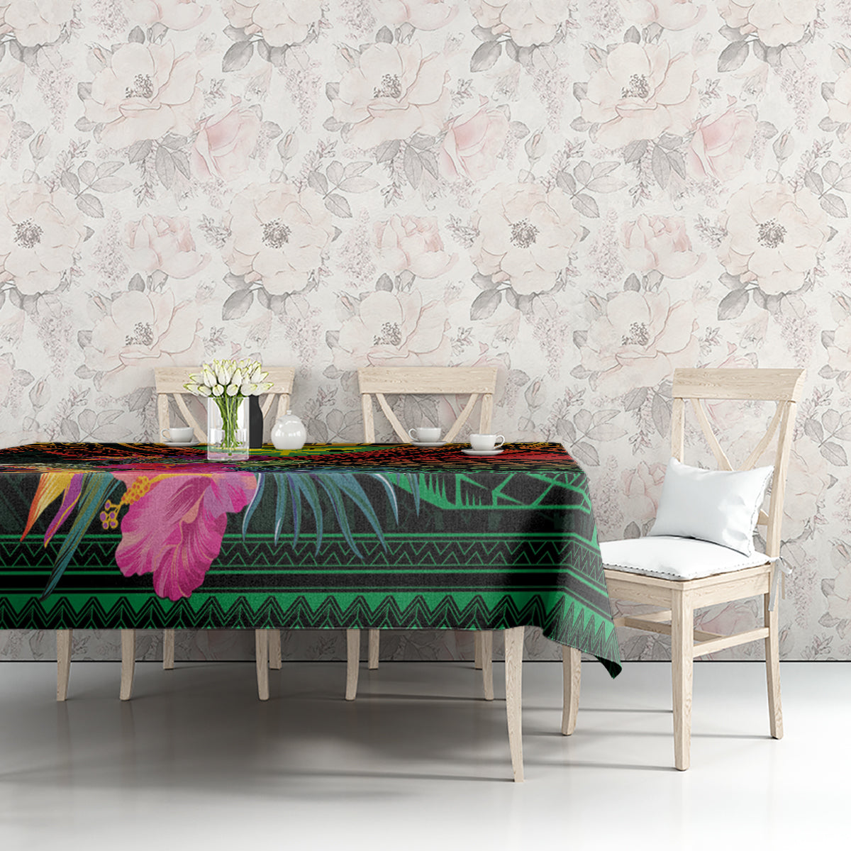 Hawaii Kanaka Maoli Flag Day Tablecloth Tropical Flowers