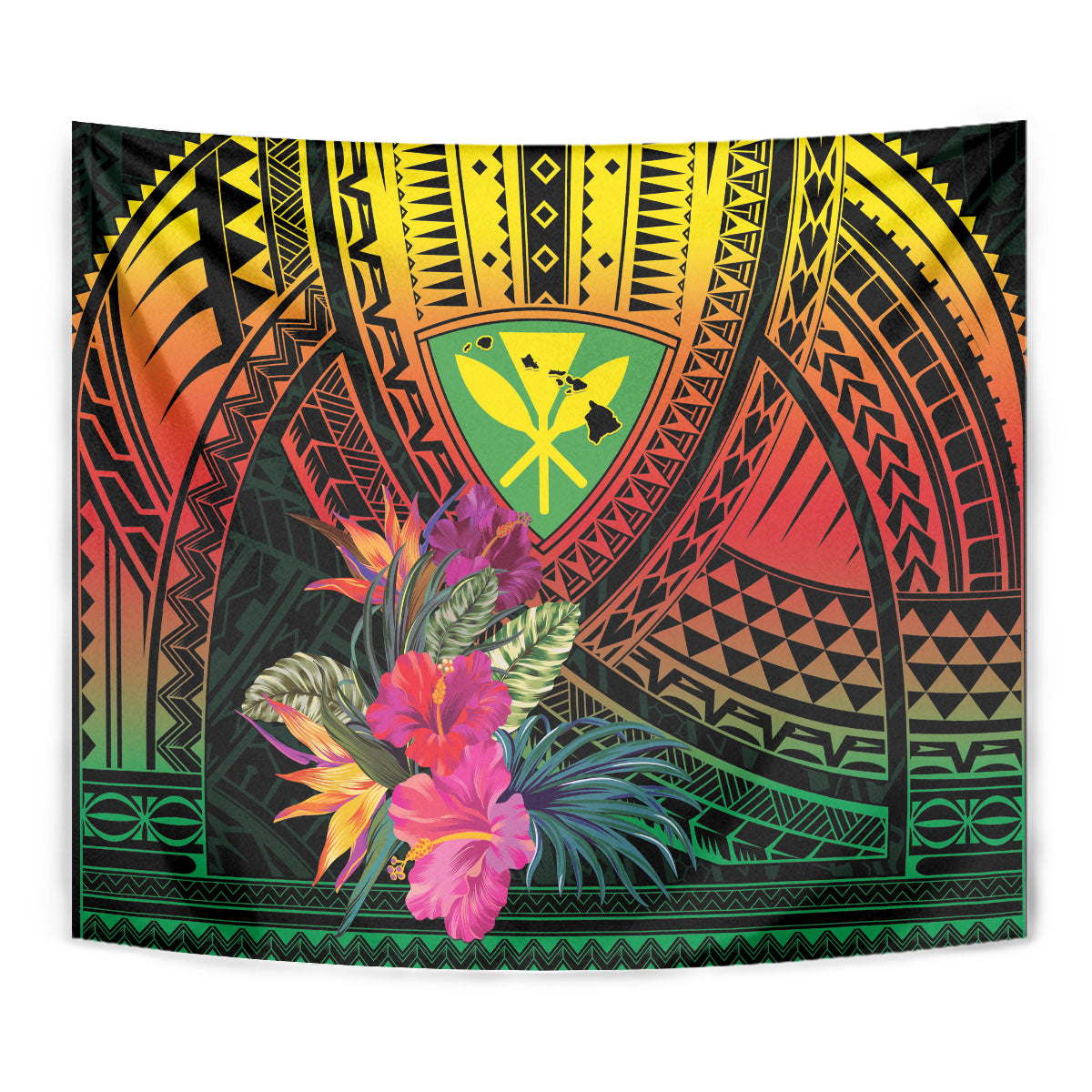 Hawaii Kanaka Maoli Flag Day Tapestry Tropical Flowers