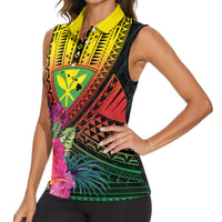 Hawaii Kanaka Maoli Flag Day Women Sleeveless Polo Shirt Tropical Flowers
