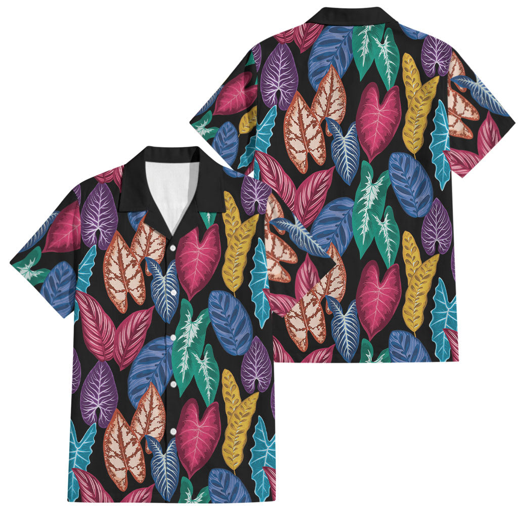 Hawaii Colorful Tropical Leaves Family Matching Off Shoulder Maxi Dress and Hawaiian Shirt