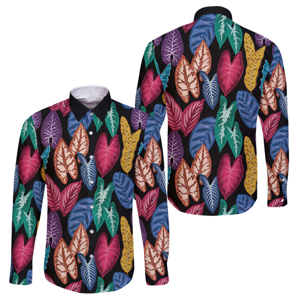 Hawaii Colorful Tropical Leaves Family Matching Off Shoulder Maxi Dress and Hawaiian Shirt