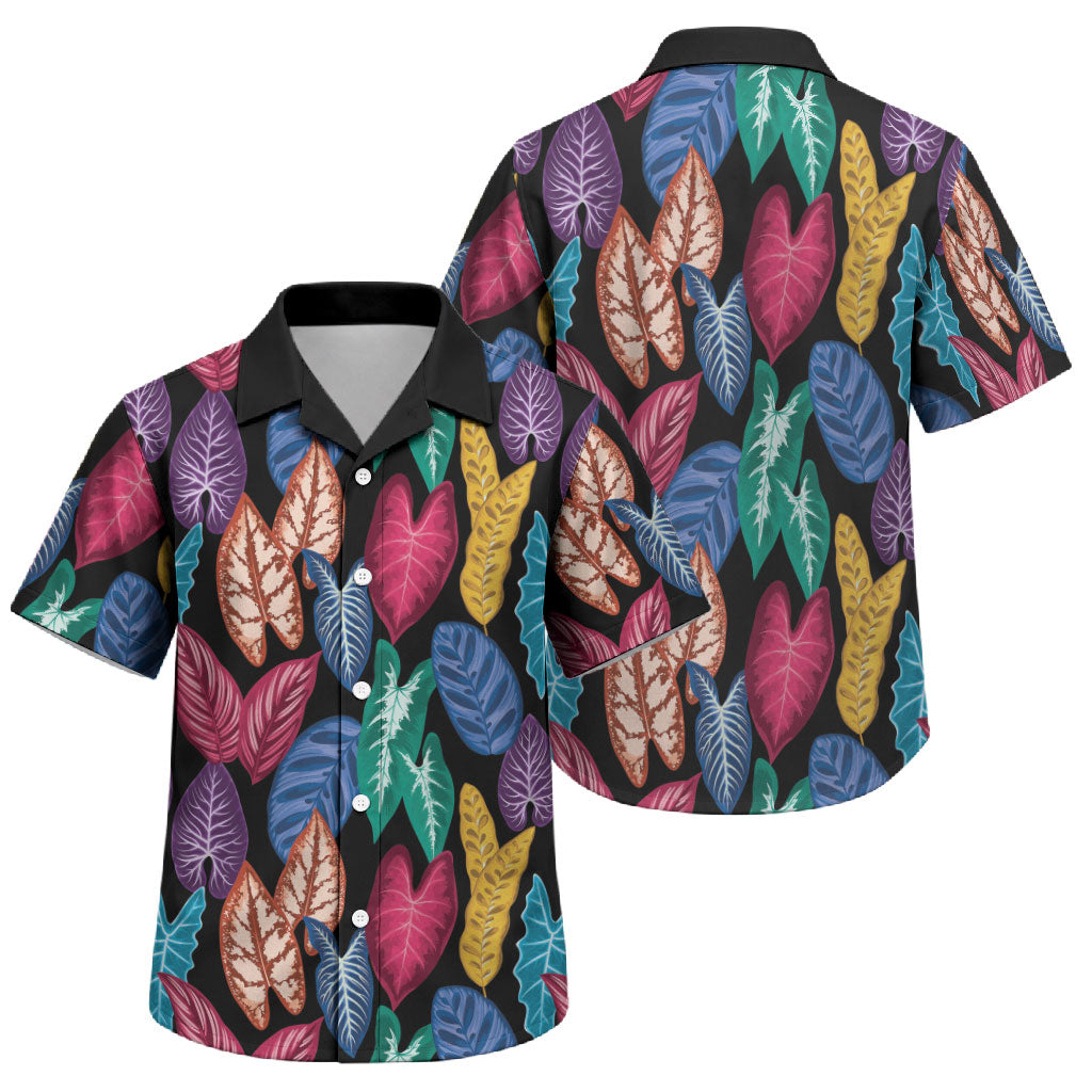 Hawaii Colorful Tropical Leaves Family Matching Off Shoulder Maxi Dress and Hawaiian Shirt