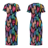 Hawaii Colorful Tropical Leaves Family Matching Short Sleeve Bodycon Dress and Hawaiian Shirt