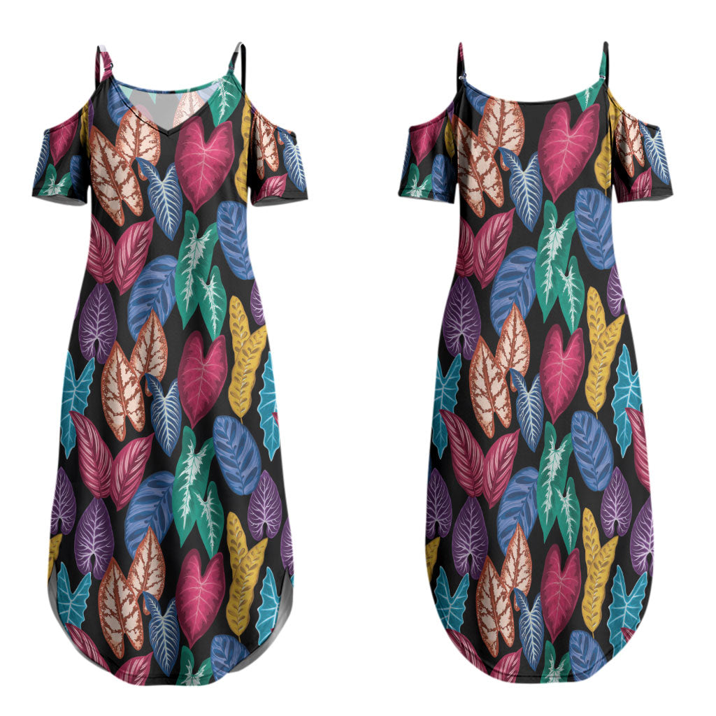Hawaii Colorful Tropical Leaves Family Matching Summer Maxi Dress and Hawaiian Shirt