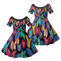 Hawaii Colorful Tropical Leaves Family Matching Summer Maxi Dress and Hawaiian Shirt