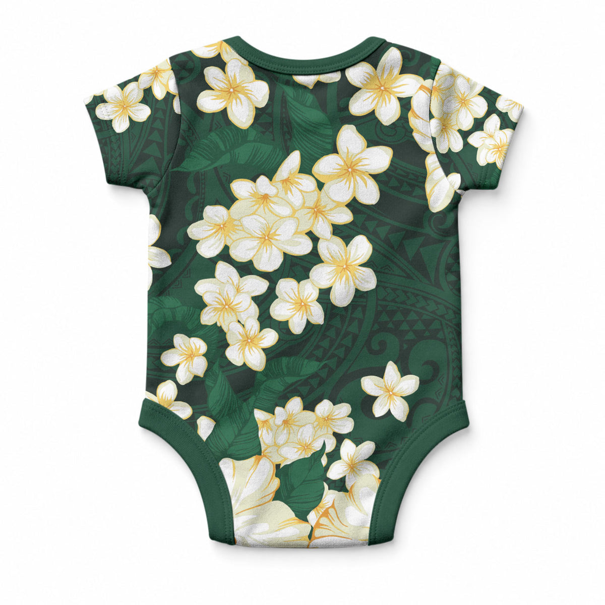 Hawaii Hibiscus Plumeria Green Baby Onesie Polynesian Pattern